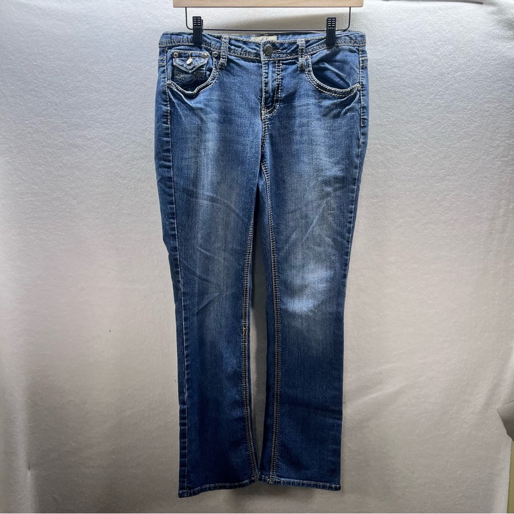 Earl Jean Flap pocket Bootcut Jeans Womens 6 Blue Denim Stretch Cute‎ 2930